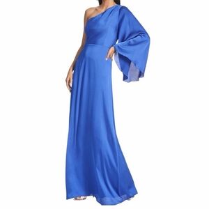 NWT SACHIN + BABI French Blue One Shoulder Georgette Full Length Gown Size 14